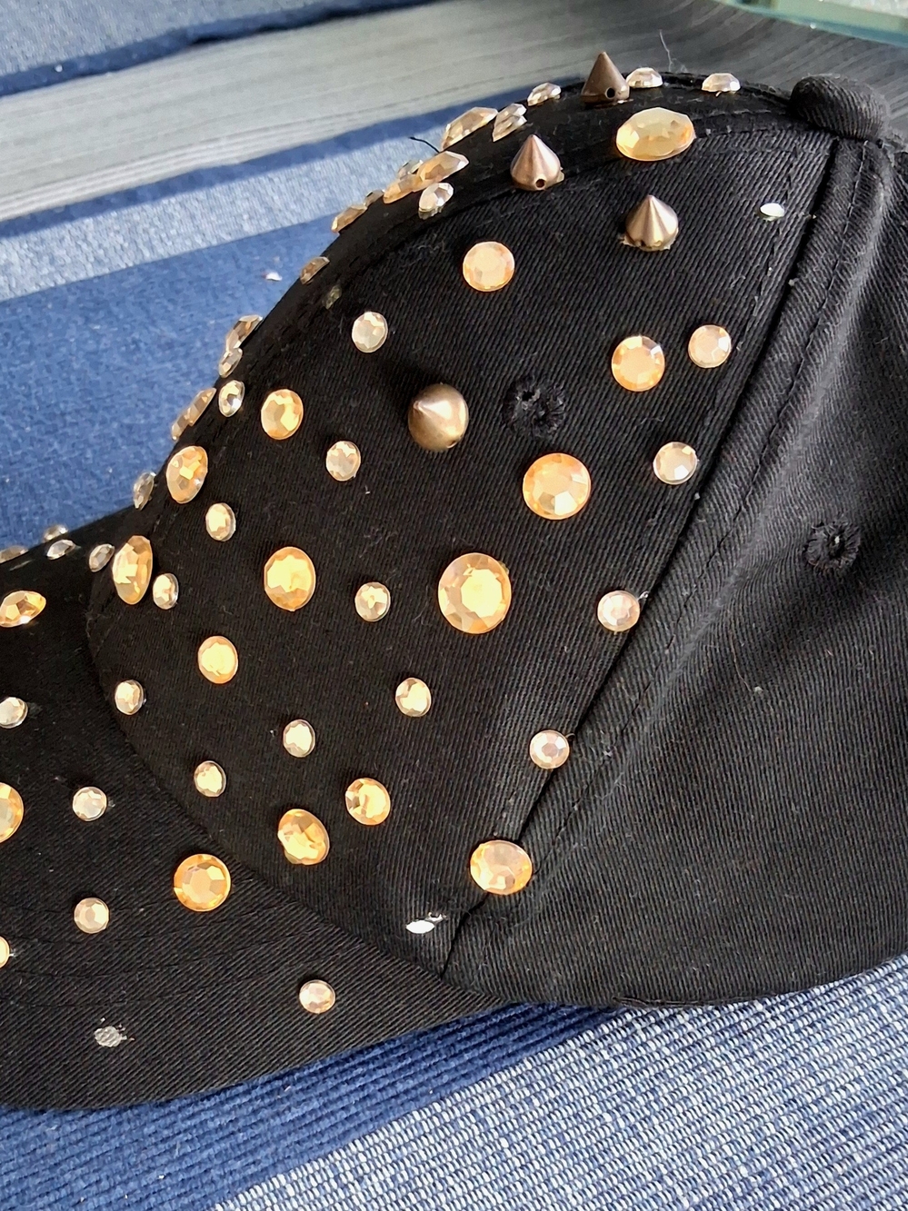 Black Studded & Gem Embellished Cap